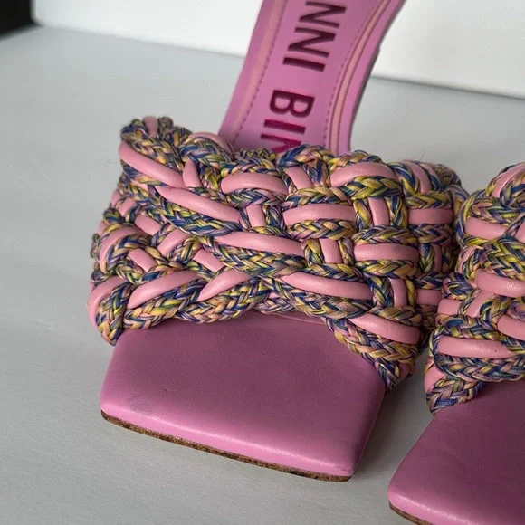 Gianni Bini Bibby woven leather corded square toe heels pink/multicolor 7.5 - Picture 5 of 11